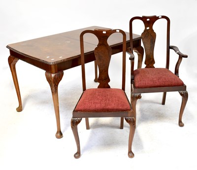 Lot 30 - A reproduction burr walnut dining room suite...