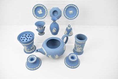 Lot 477 - WEDGWOOD; eleven items of pale blue jasperware...