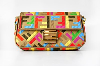 Lot 595 - FENDI; a Baguette multicoloured cloth clutch...