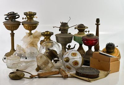 Lot 356 - A collection of oil lamps and parts including...