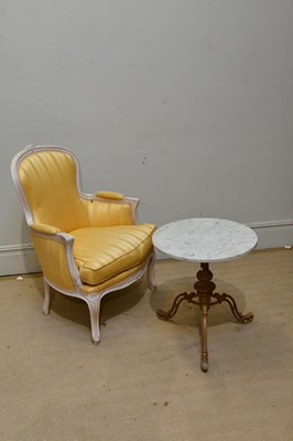 Lot 19 - A French style elbow chair, upholstered in a...