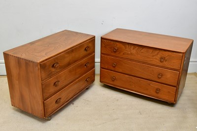 Lot 48 - ERCOL; two elm three drawer chests, width 91cm,...