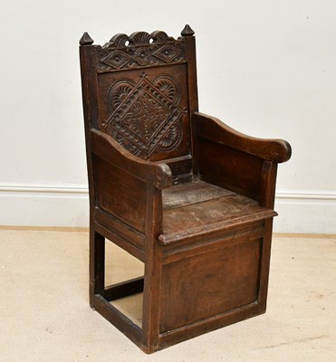 Lot 213 - A rare 18th century oak wainscot enclosed box...