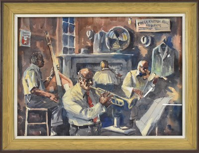 Lot 202 - JOHN MCCANN; watercolour, interior scene of a...