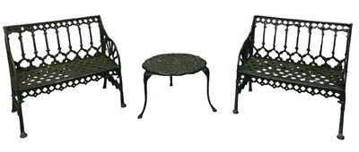 Lot 116 - A pair of wrought iron Gothic style green...