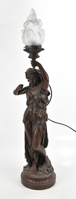 Lot 380 - A resin figure of a maiden, with glass shade,...