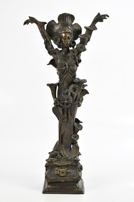 Lot 1372 - AFTER MEUNIER; an Art Nouveau bronze figure of...