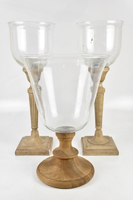 Lot 588 - A pair of glass bowls on column stands, height...