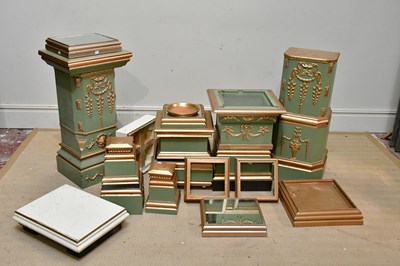 Lot 222 - A collection of green and gilt painted pedestals.