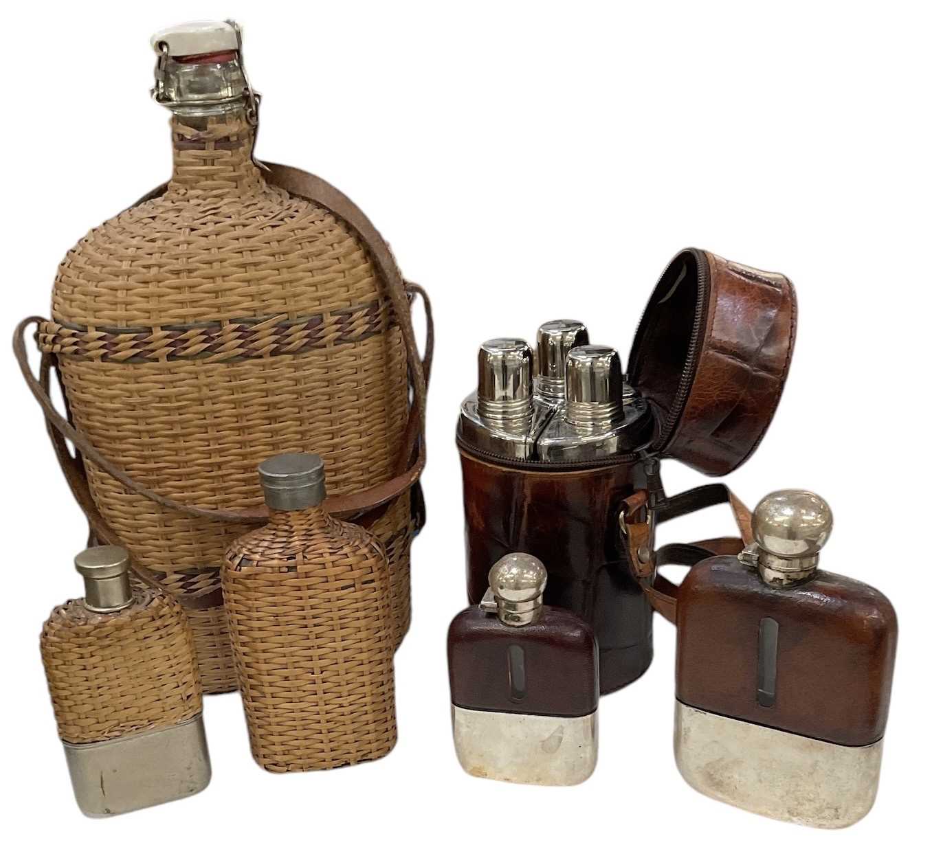Flasks Fall Collection Lot 280 - A collection of flasks including silver