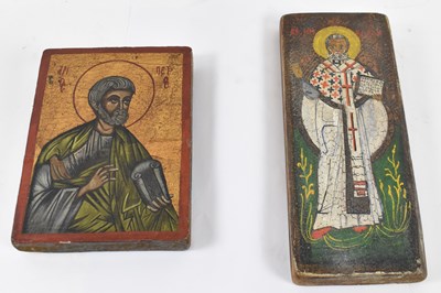 Lot 338 - Two Russian icons, painted on soft wood, 18 x...