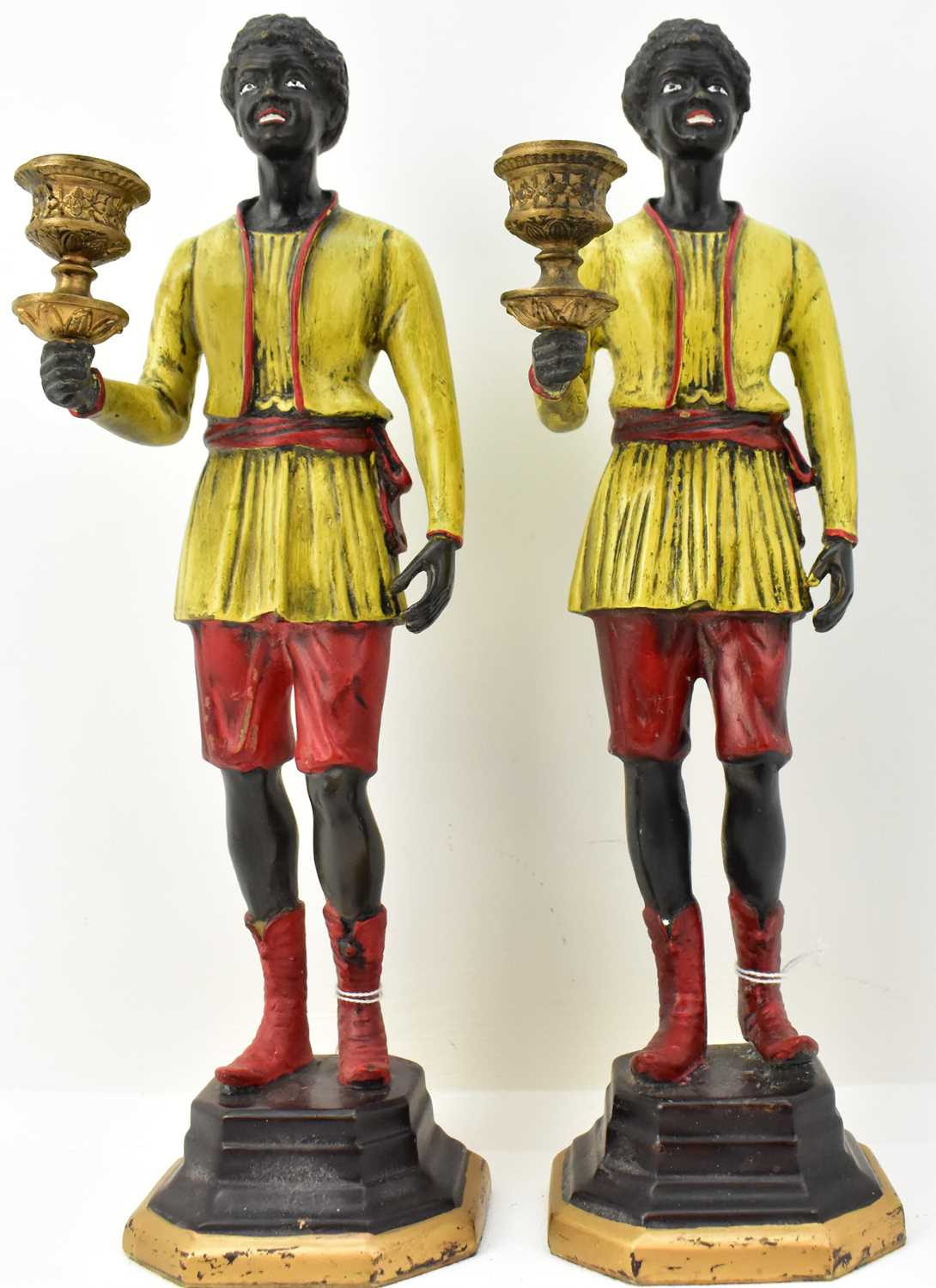 Lot 283 - Two reproduction painted cast candlesticks of...