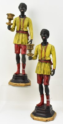 Lot 283 - Two reproduction painted cast candlesticks of...