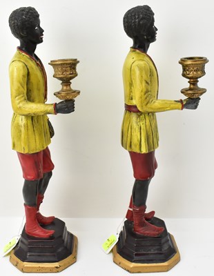Lot 283 - Two reproduction painted cast candlesticks of...