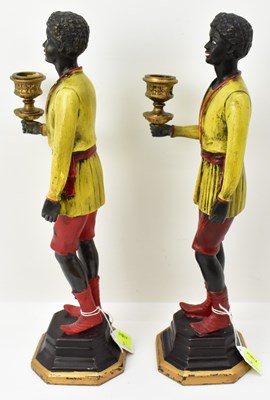 Lot 283 - Two reproduction painted cast candlesticks of...