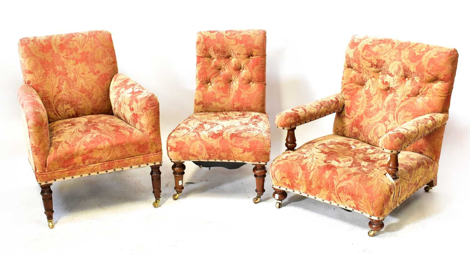 Lot 87 - Three Edwardian mahogany framed chairs,...