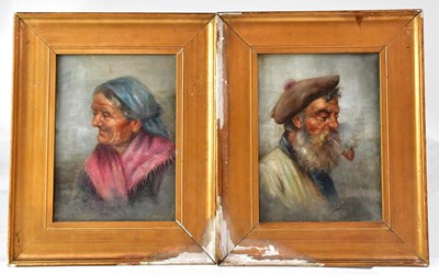 Lot 664 - A near pair of oil on board portraits of a...