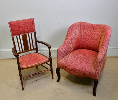 Lot 139 - A 1920s serpentine tub chair, with floral red...