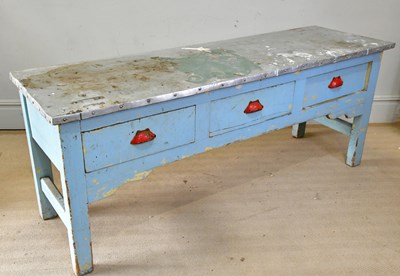 Lot 292 - A rustic painted pine work bench, with metal...