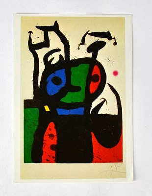 Lot 358 - JOAN MIRO; a colour postcard signed verso,...