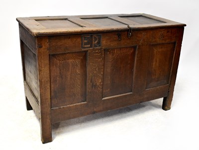 Lot 88 - A 18th and later century oak coffer with panel...