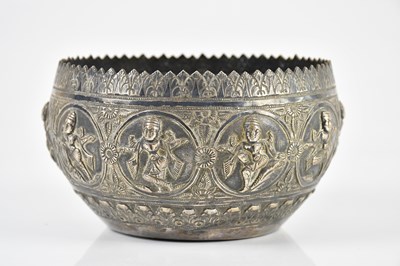 Lot 335 - An Eastern white metal bowl decorated with...