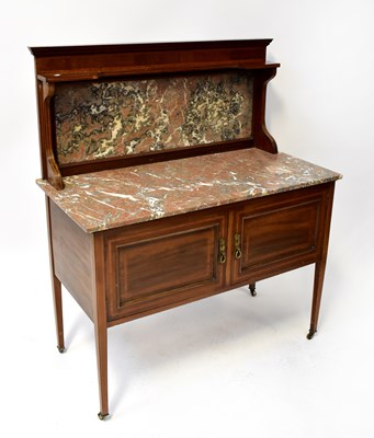 Lot 34 - An Edwardian inlaid mahogany marble-topped and...