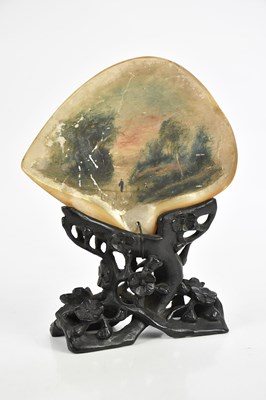 Lot 1173 - A hand painted shell depicting landscape scene,...