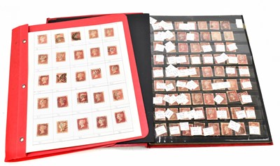 Lot 821 - GB; a collection of QV 1d reds in red stock book (part-filled) and red folder