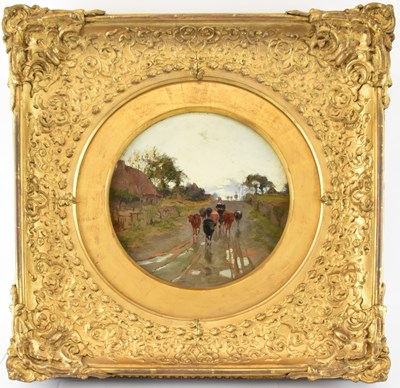 Lot 175 - UNATTRIBUTED; a circular oil on board, rural...