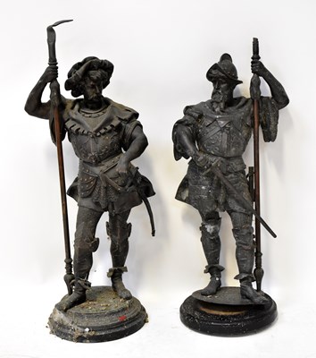 Lot 529 - A pair of large spelter cavaliers, each...