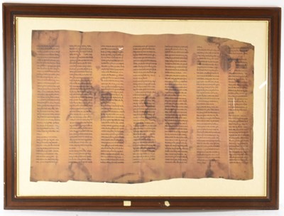 Lot 177 - FACSIMILE EDITIONS; a framed Torah scroll...