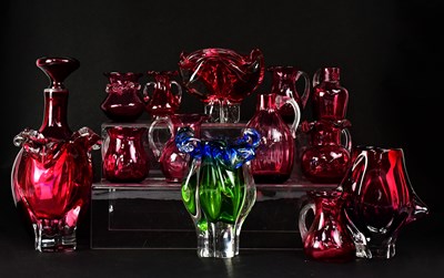 Lot 533 - A cranberry glass decanter with stopper,...