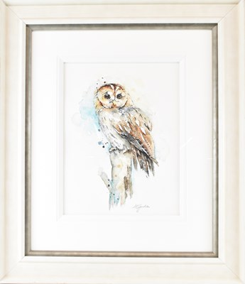 Lot 180 - AMANDA GORDON; watercolour, 'Tawny Owl at Dusk'...