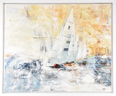 Lot 162 - GILL STORR; oil on canvas, 'Steady Sail',...