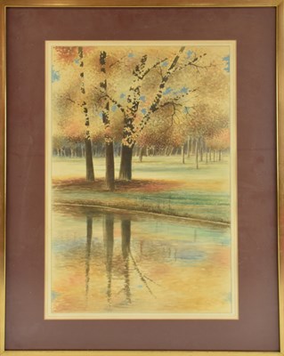 Lot 292 - JOHN SABRY; watercolour, rural lake scene,...