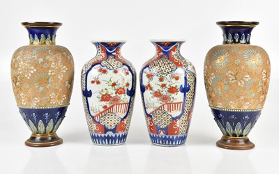 Lot 554 - A pair of Slater's Patent vases with floral...