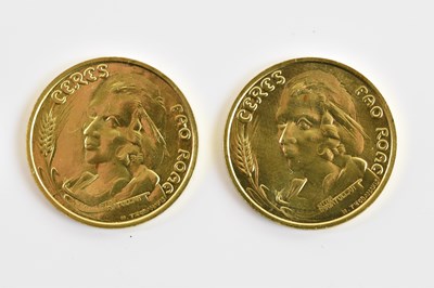 Lot 671 - Two 1974 22ct gold coins, inscribed 'Ceres,...