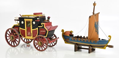 Lot 1256 - A 1950s scratch built longboat on stand and a...