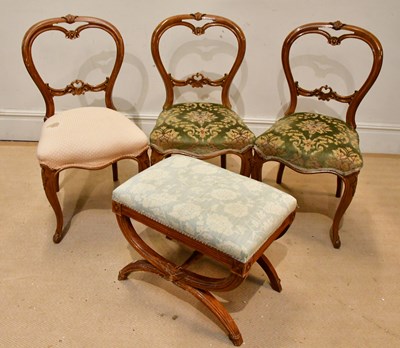 Lot 186 - Three Victorian balloon back chairs and a...