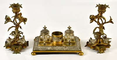 Lot 1348 - WALKER & HALL; a Victorian bronze desk stand...