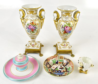 Lot 574 - A pair of hand painted twin handled pedestal...