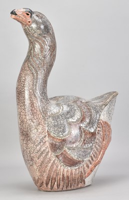 Lot 314 - JENNIE HALE; a tall raku sculpture of a goose...