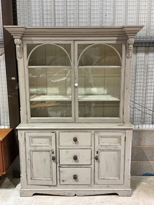 Lot 767 - A painted pine kitchen dresser with arched...