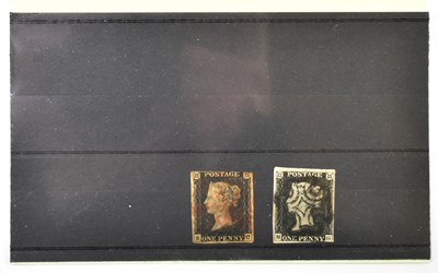 Lot 822 - GB - Two QV used 1d blacks in mixed condition