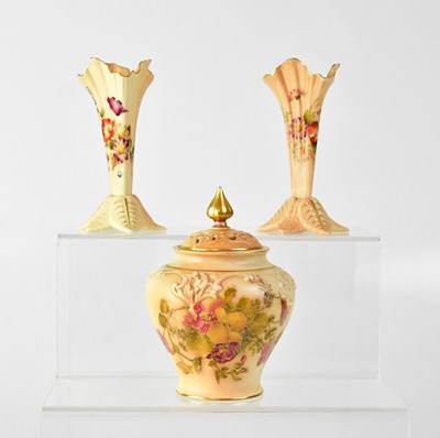 Lot 217 - ROYAL WORCESTER; three pieces of blush ivory...