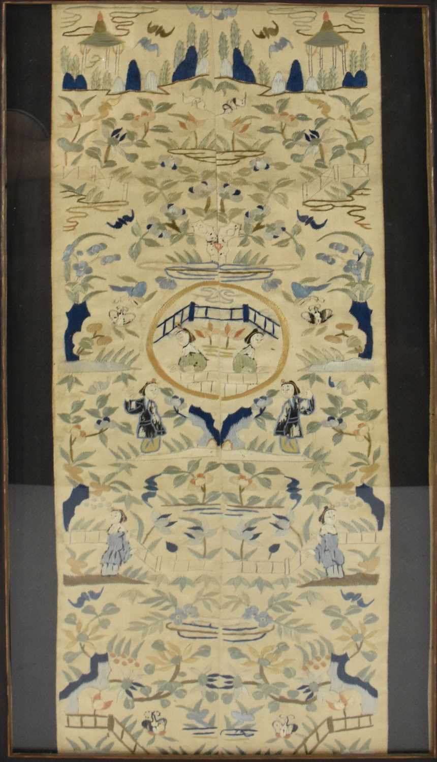 Lot 568 - A late 19th century Chinese embroidery,...