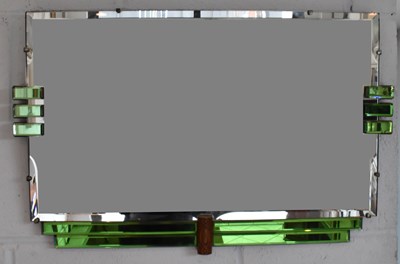 Lot 43 - An Art Deco green glass wall mirror, 37 x 74cm.