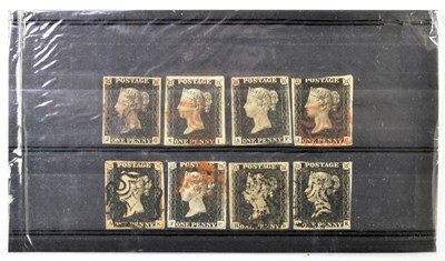 Lot 769 - GB ; eight QV used 1d blacks in mixed condition.