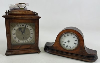 Lot 703 - An English circa 1920s oak cased mantel clock,...